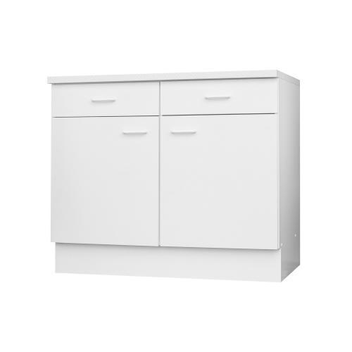 Küchen-Unterschrank in Weiß mit 2 Drehtüren & 2 Schubladen